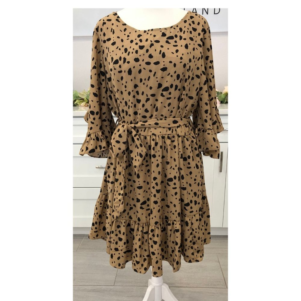 NWT BluIvy Dalmatian Print Ruffled Sleeves Dress